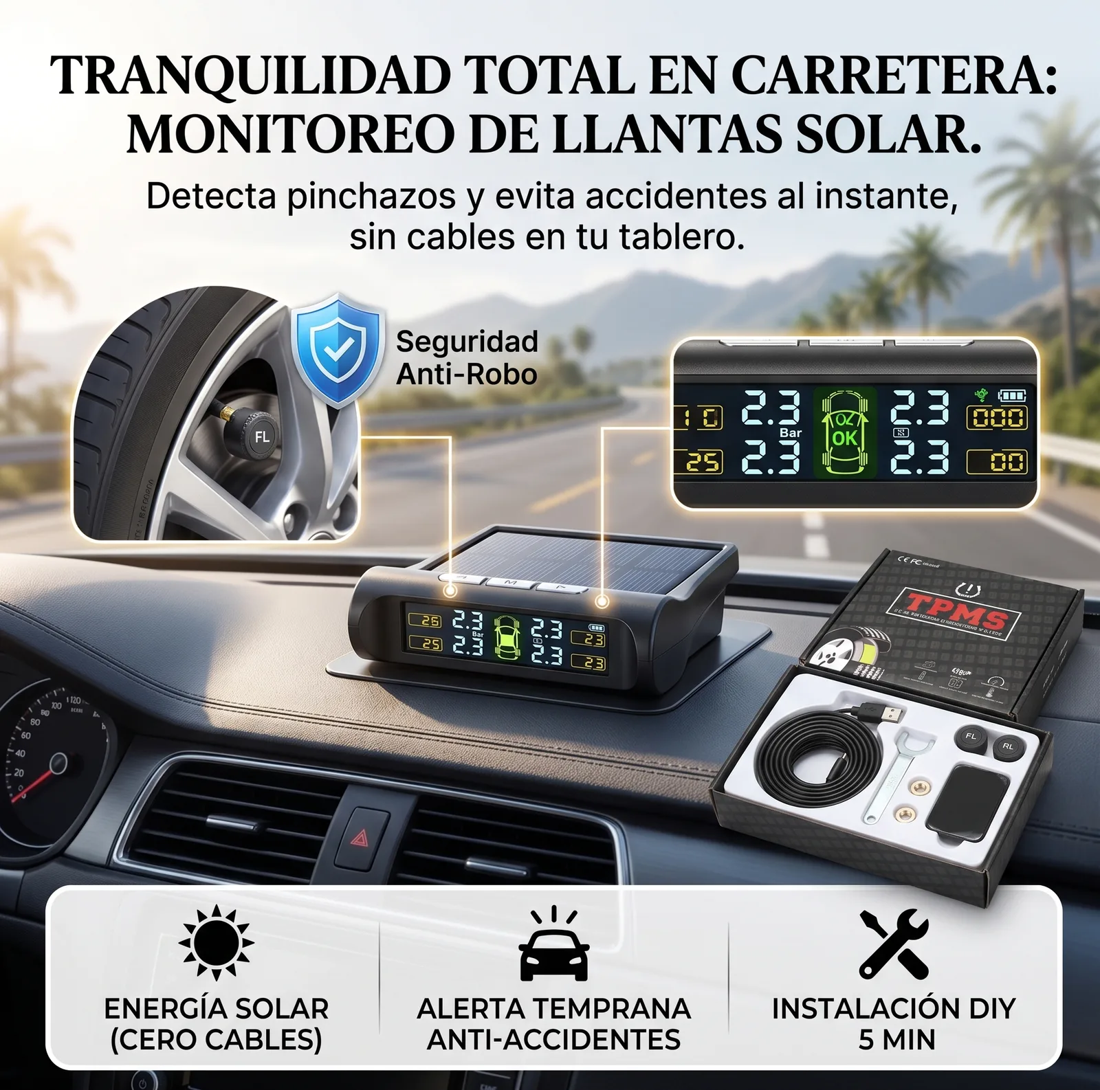 Medidor Presión Llantas Carga Solar