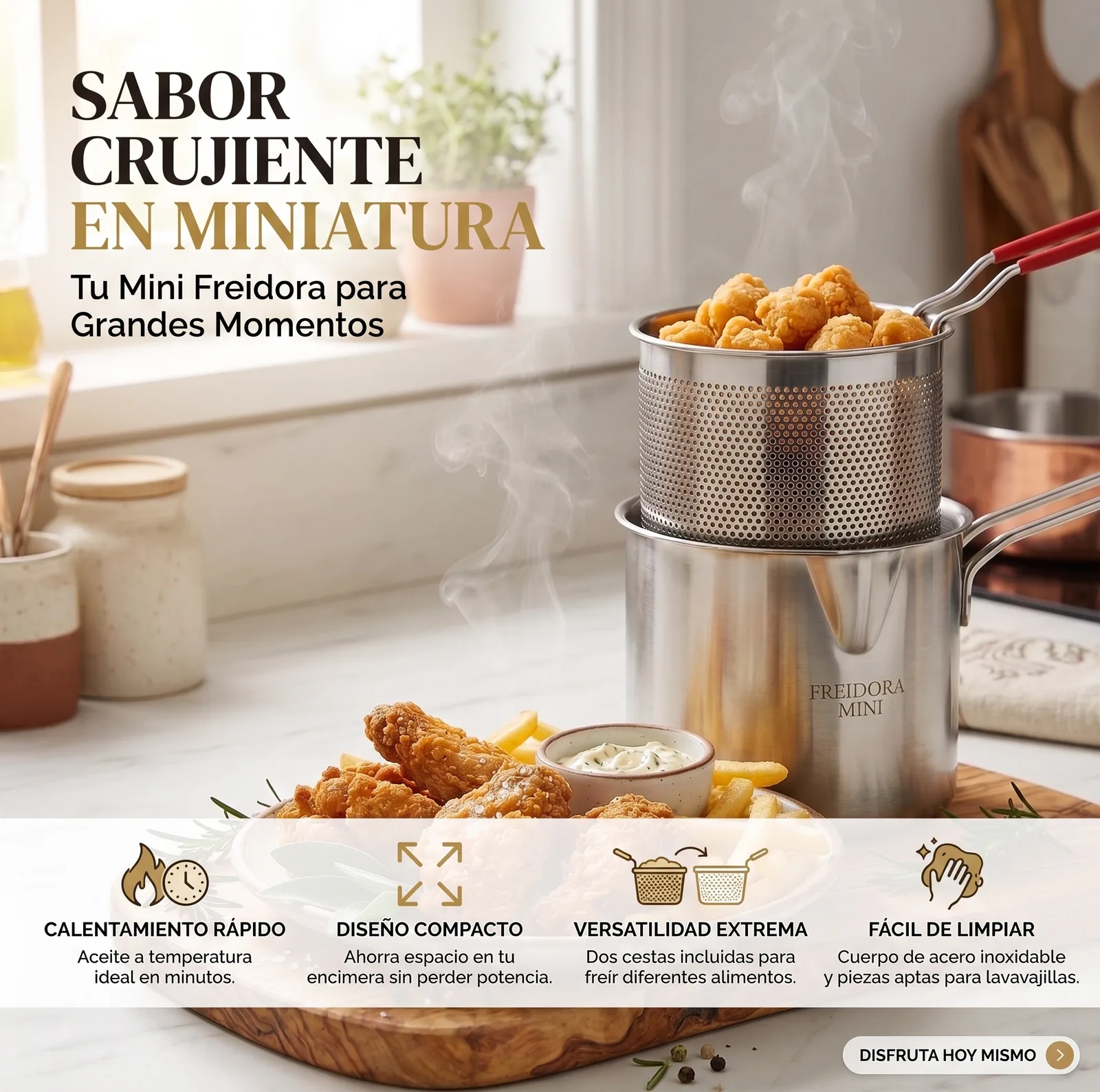 FREIDORA MINI CON CESTA COLADORA 1.2LT