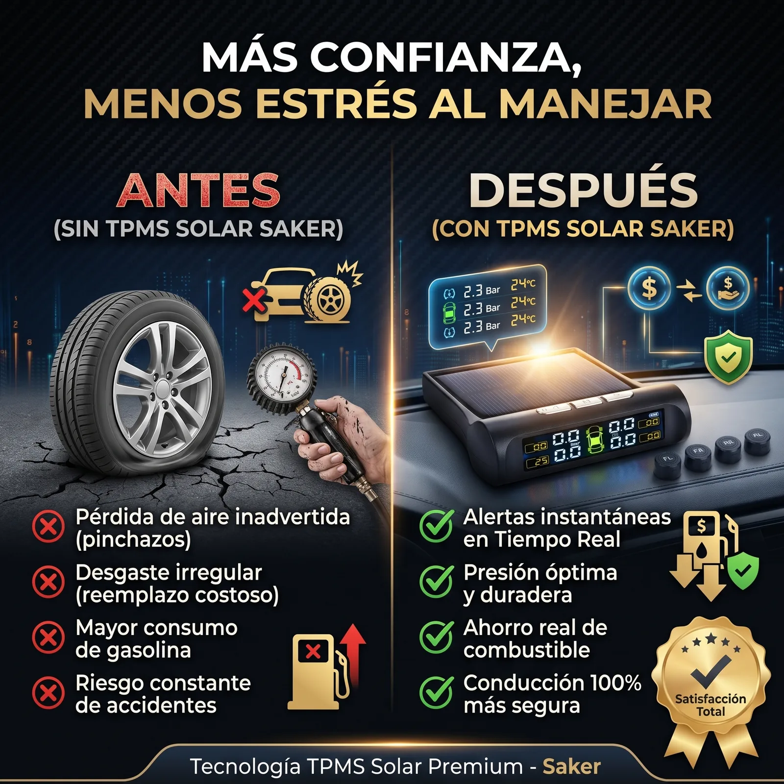Medidor Presión Llantas Carga Solar