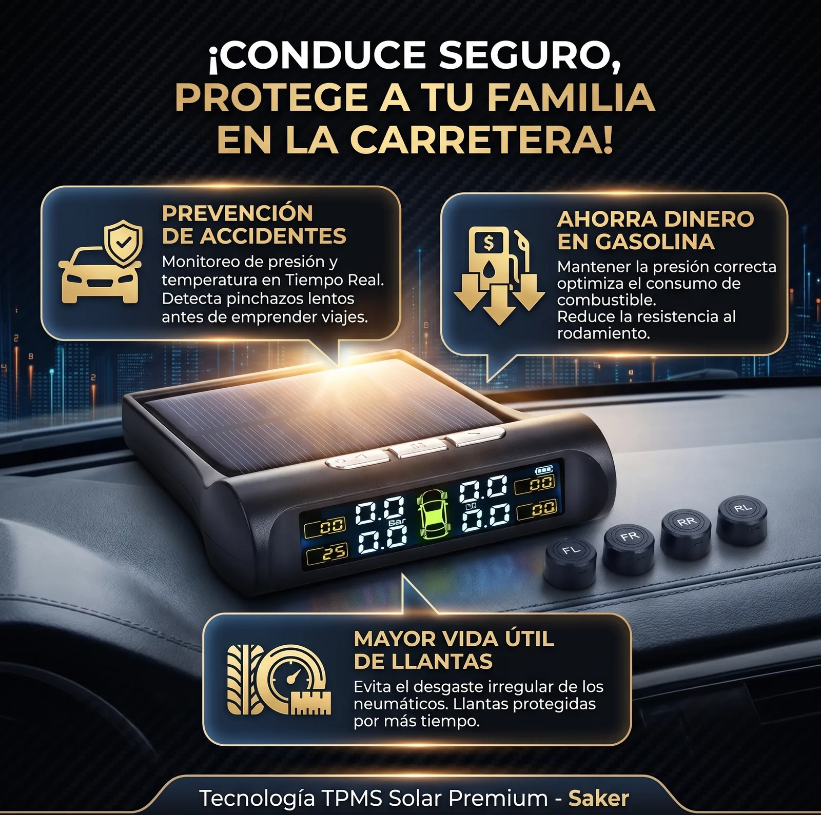 Medidor Presión Llantas Carga Solar