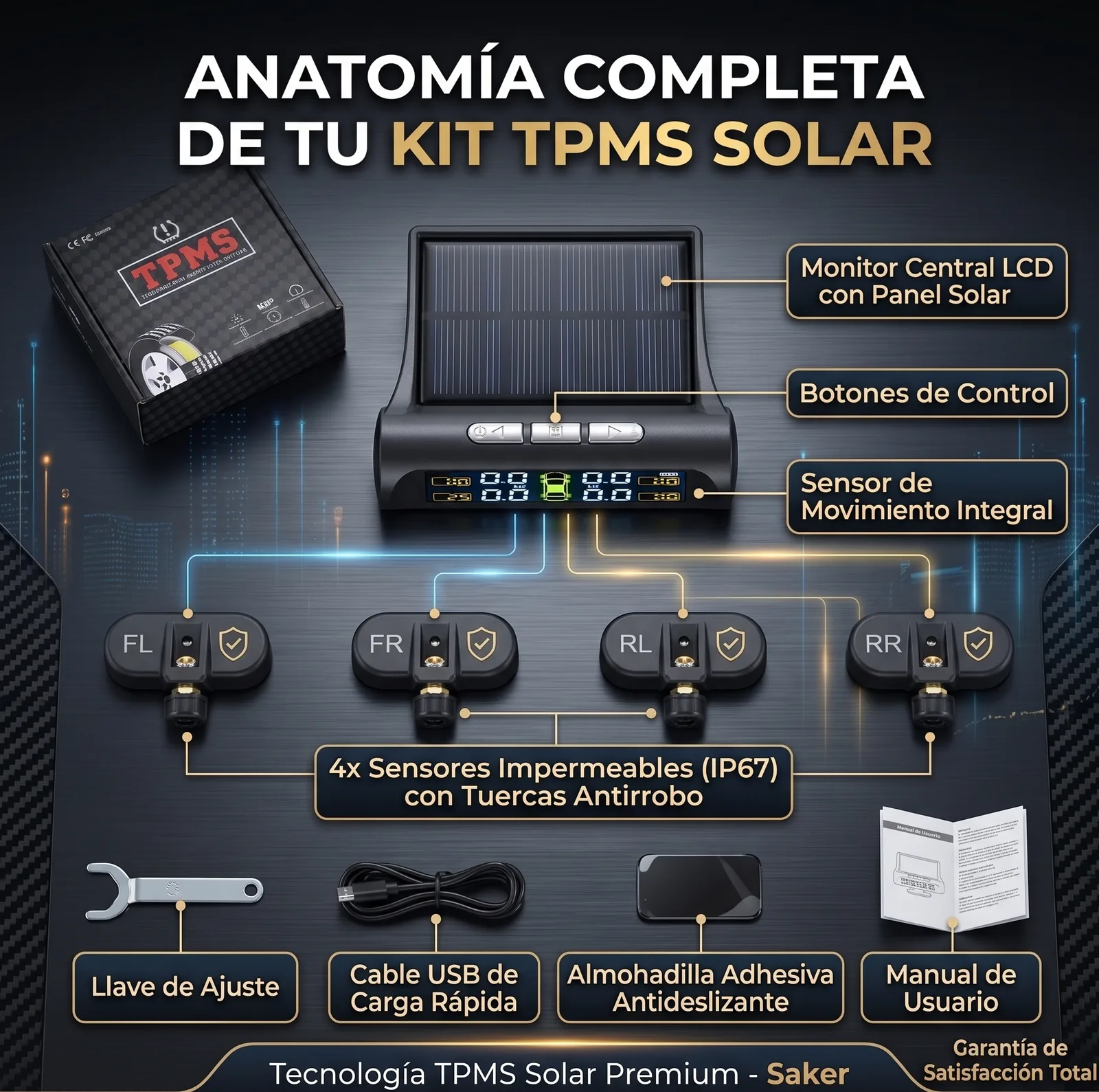 Medidor Presión Llantas Carga Solar
